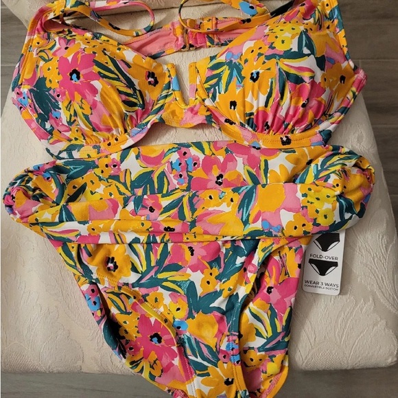 Anne Cole swim suit 2 pc sunshine floral XXL bathing suit top and XL Bottoms NWT - Picture 13 of 15